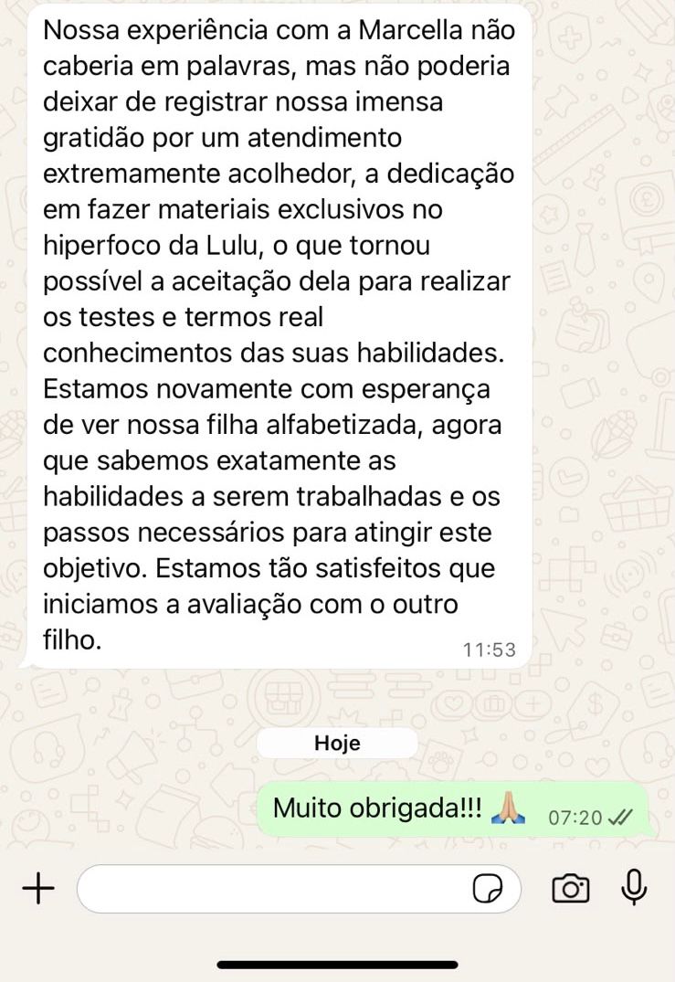 Depoimento de cliente - WhatsApp